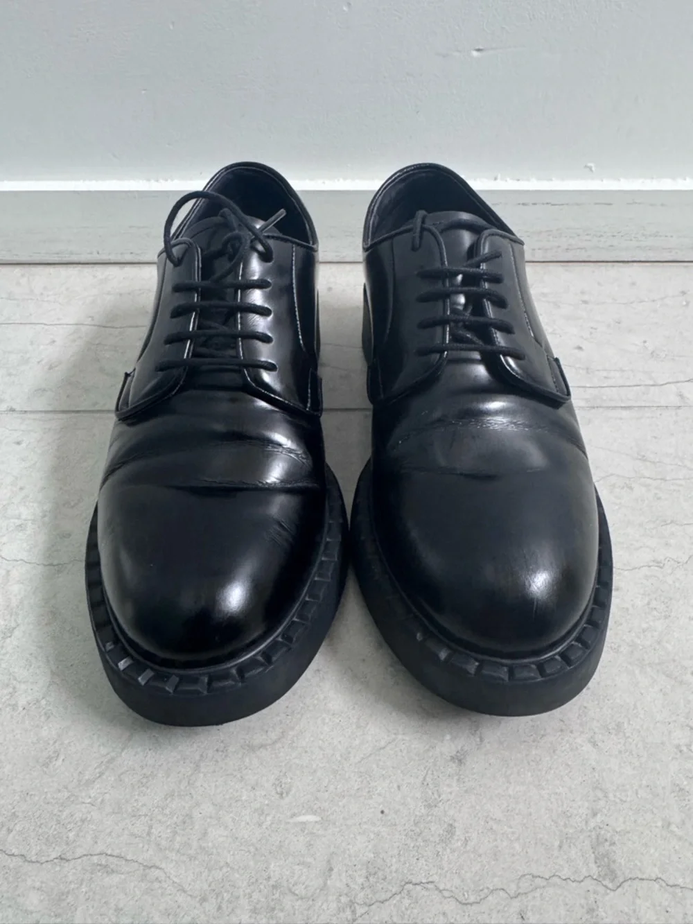 Prada Black Leather Derby Shoes size 36.5 with box - Picture 1 of 17
